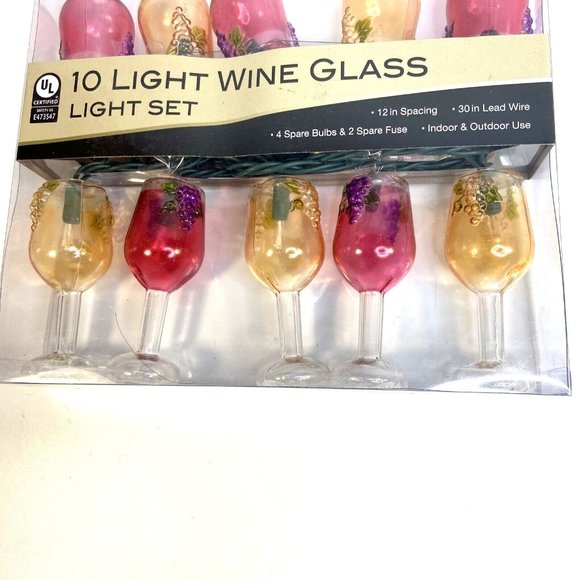 Kurt Adler Christmas String Light 10 Wine Glass Set Xmas Tree Bar Patio Camper - Picture 2 of 8
